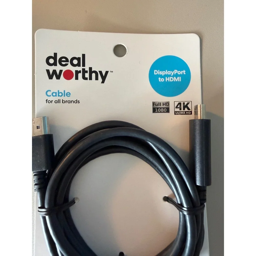 Dealworthy DisplayPort to HDMI Cable 6ft Black 4K Ultra HD 1080p Full HD